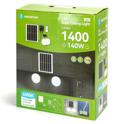 Aigostar - LED Solárne svietidlo 2xLED/70W/12V 12000 mAh 6500K pr. 20,5 cm + diaľkové ovládanie