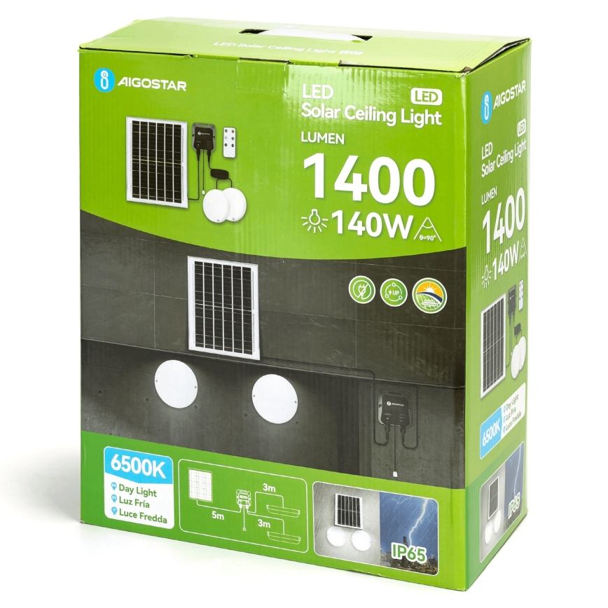 Aigostar - LED Solárne svietidlo 2xLED/70W/12V 12000 mAh 6500K pr. 20,5 cm + diaľkové ovládanie