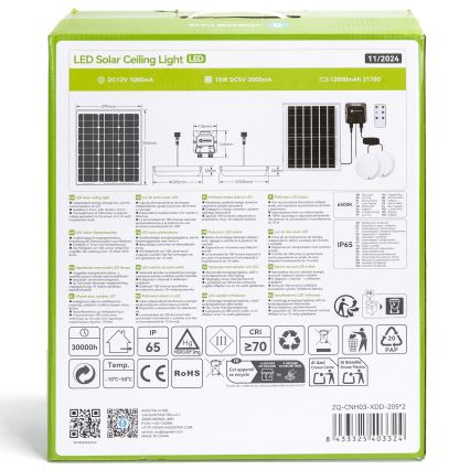 Aigostar - LED Solárne svietidlo 2xLED/70W/12V 12000 mAh 6500K pr. 20,5 cm + diaľkové ovládanie