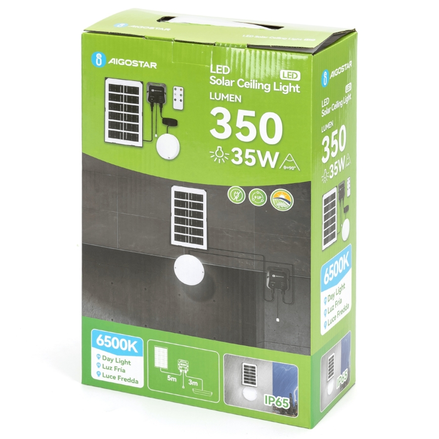 Aigostar - LED Solárne svietidlo LED/35W/12V 3000 mAh 6500K pr. 16,8 cm + diaľkové ovládanie