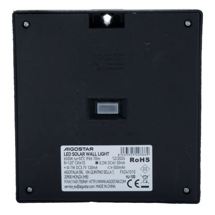 Aigostar - LED solárne svietidlo so senzorom LED/3,7V 6500K 500 mAh IP65 čierna