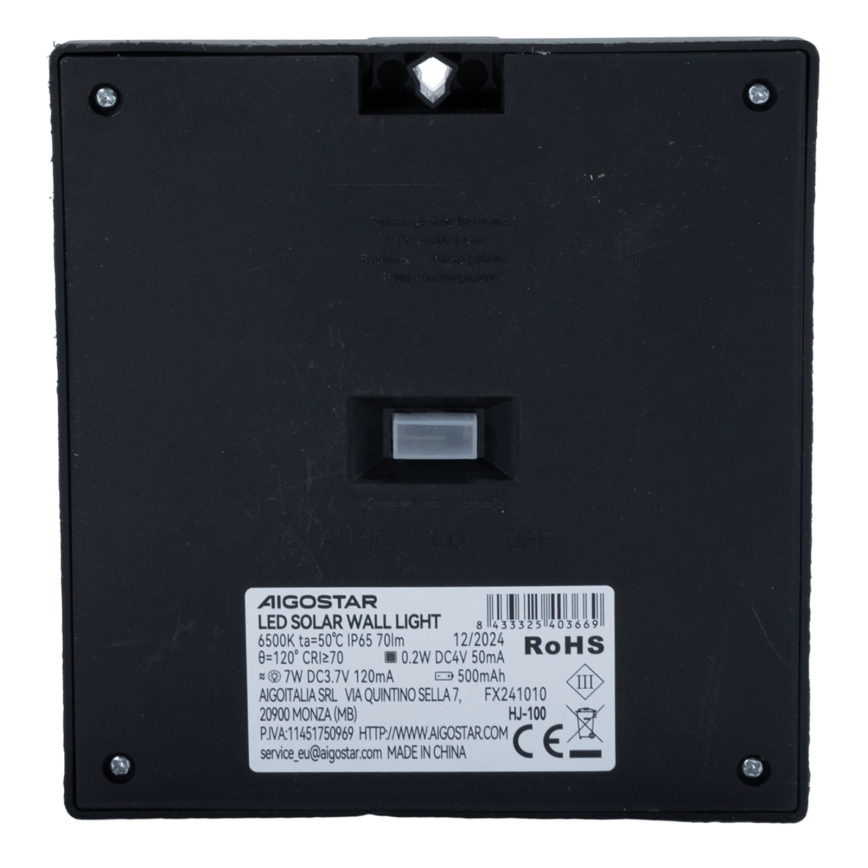 Aigostar - LED solárne svietidlo so senzorom LED/3,7V 6500K 500 mAh IP65 čierna