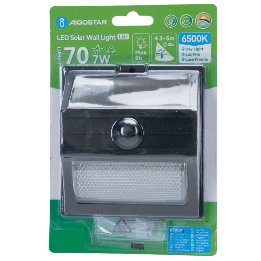Aigostar - LED solárne svietidlo so senzorom LED/3,7V 6500K 500 mAh IP65 čierna