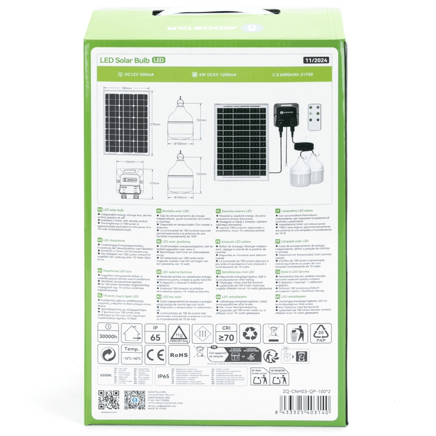 Aigostar - LED Solárny luster 2xLED/35W/12V 6000 mAh 6500K pr. 10 cm + diaľkové ovládanie