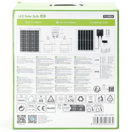 Aigostar - LED Solárny luster 2xLED/70W/12V 12000 mAh 6500K pr. 12 cm + diaľkové ovládanie