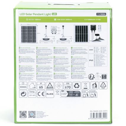 Aigostar - LED Solárny luster 2xLED/70W/12V 12000 mAh 6500K pr. 23,5 cm + diaľkové ovládanie