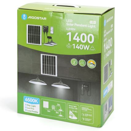Aigostar - LED solárny luster so senzorom 2×LED/70W/12V 12000 mAh 6500K IP65 priemer 23,5 cm + diaľkové ovládanie