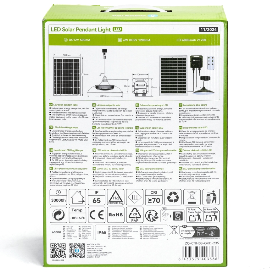 Aigostar - LED Solárny luster LED/70W/12V 6000 mAh 6500K pr. 23,5 cm + diaľkové ovládanie