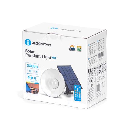 Aigostar - LED Stmievateľný solárny luster na lanku LED/3,2V 3000K/4000K/6500K 5000 mAh IP65 + diaľkové ovládanie