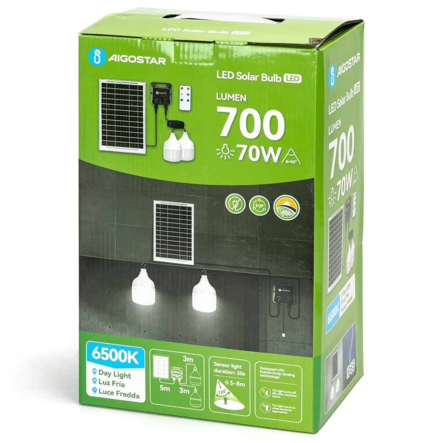 Aigostar - LED Solárny luster so senzorom 2xLED/35W/12V 6000 mAh 6500K pr. 10 cm + diaľkové ovládanie