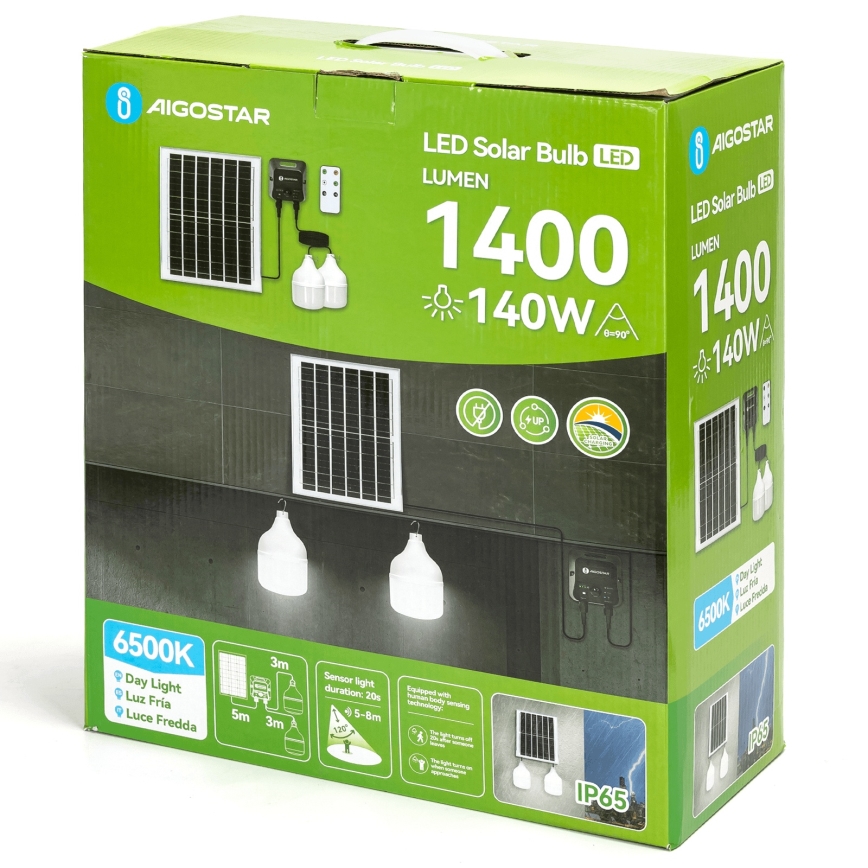 Aigostar - LED Solárny luster so senzorom 2xLED/70W/12V 12000 mAh 6500K pr. 12 cm + diaľkové ovládanie