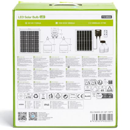Aigostar - LED Solárny luster so senzorom 2xLED/70W/12V 12000 mAh 6500K pr. 12 cm + diaľkové ovládanie