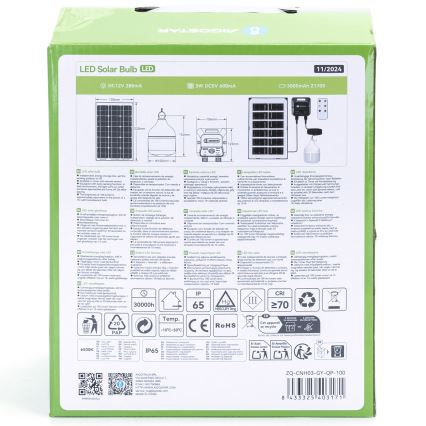 Aigostar - LED Solárny luster so senzorom LED/35W/12V 3000 mAh 6500K pr. 10 cm + diaľkové ovládanie