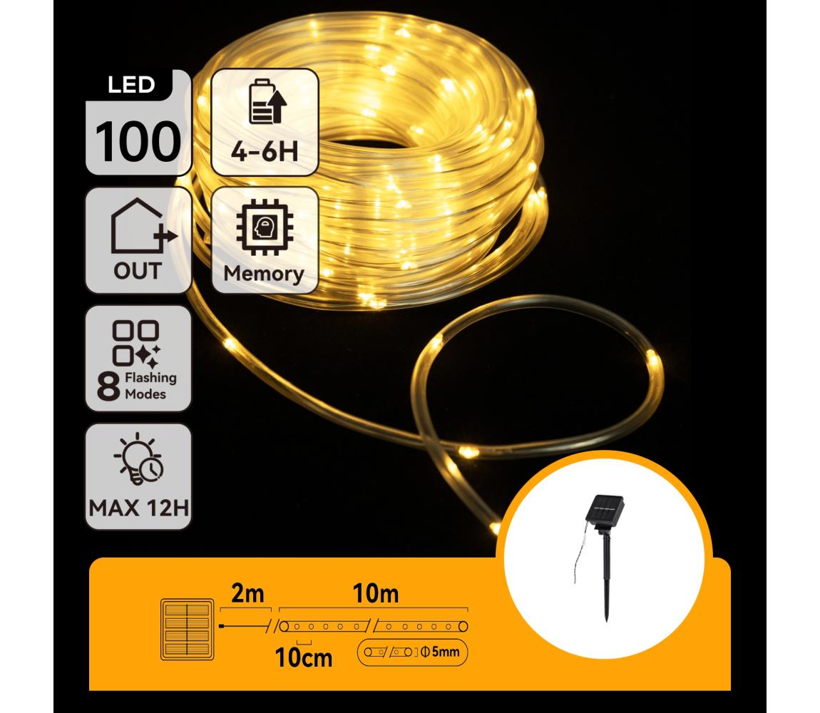 B.V.  - LED Solárny  reťaz 100xLED/8 funkcií 12m IP65 teplá biela B10303K9D