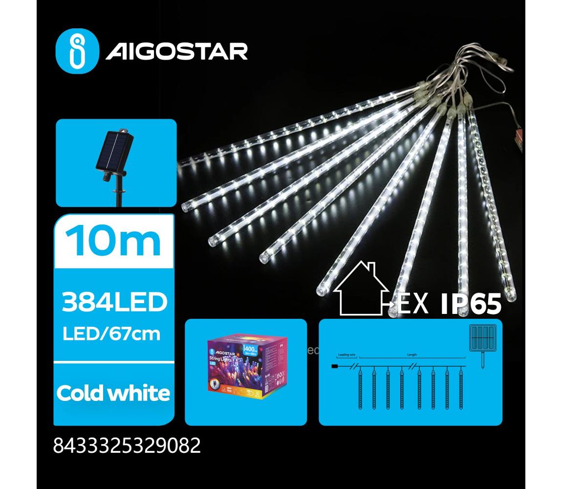 B.V. - LED Solárny reťaz 384xLED/13m IP65 studená biela B10201ON3