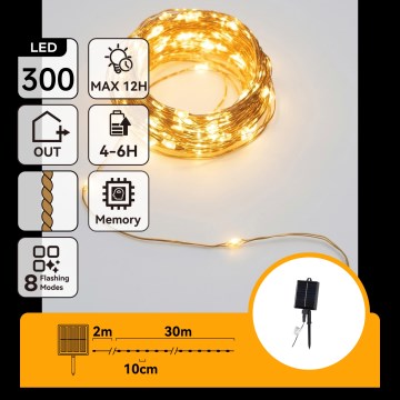 Aigostar - LED solárny vianočný reťaz 300×LED/8 funkcií 32 m IP65 teplá biela 1200 mAh