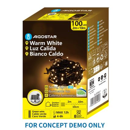 Aigostar - LED solárny vianočný reťazec 200xLED/8 funkcií 22m IP65 teplá biela 800mAh