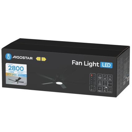 Aigostar - LED Stmievaný stropný ventilátor LED/20W/230V 2700-6500K 132cm čierny + diaľkové ovládanie
