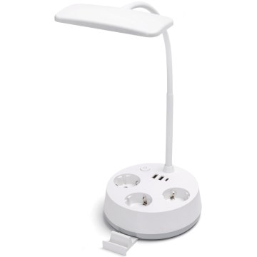 Aigostar - LED Stmievačová stolná lampa so zásuvkami a USB LED/4,6W/230V 3000/4000/6500K biela