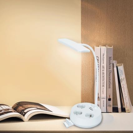 Aigostar - LED Stmievačová stolná lampa so zásuvkami a USB LED/4,6W/230V 3000/4000/6500K biela