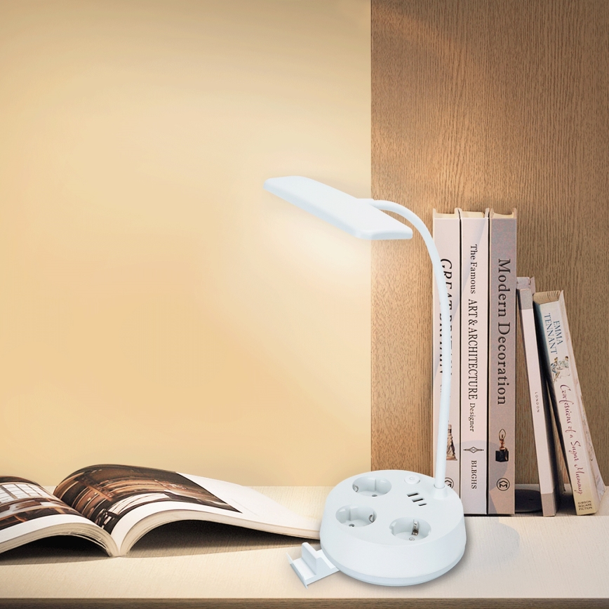 Aigostar - LED Stmievačová stolná lampa so zásuvkami a USB LED/4,6W/230V 3000/4000/6500K biela
