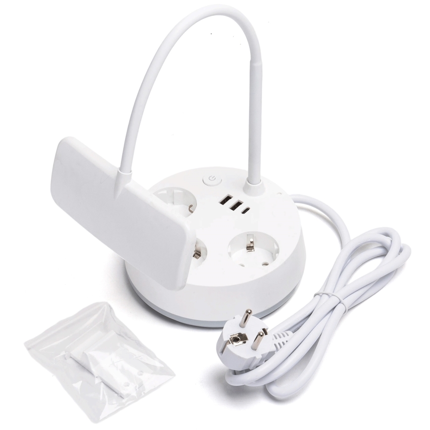 Aigostar - LED Stmievačová stolná lampa so zásuvkami a USB LED/4,6W/230V 3000/4000/6500K biela