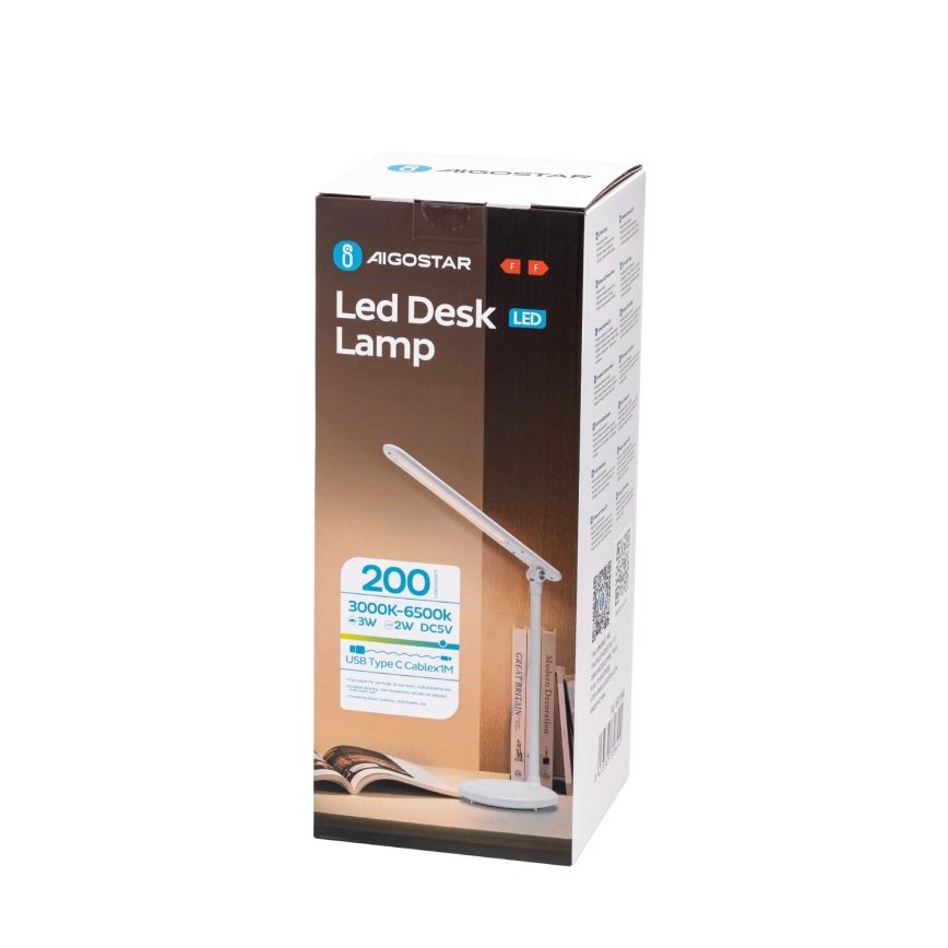 Aigostar - LED Stmievateľná nabíjacia dotyková stolná lampa LED/3W/5V 1200mAh 3000/4000/6500K