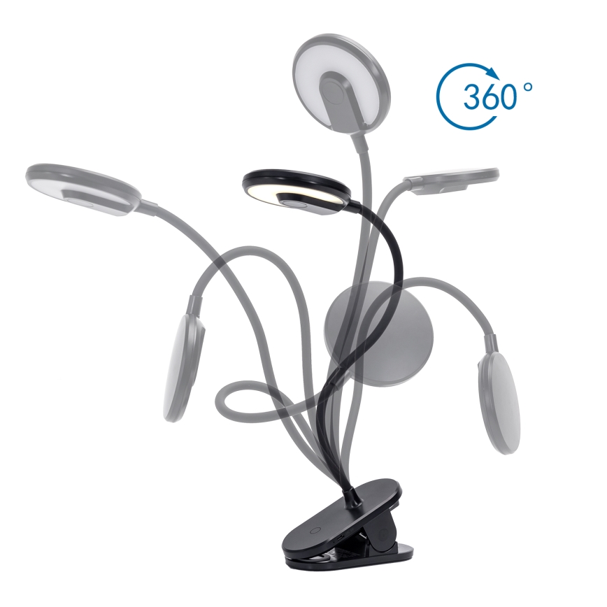 Aigostar - LED Stmievateľná nabíjacia stolná lampa s klipom LED/3W/5V 1800mAh čierna