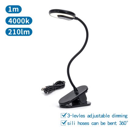 Aigostar - LED Stmievateľná nabíjacia stolná lampa s klipom LED/3W/5V 1800mAh čierna