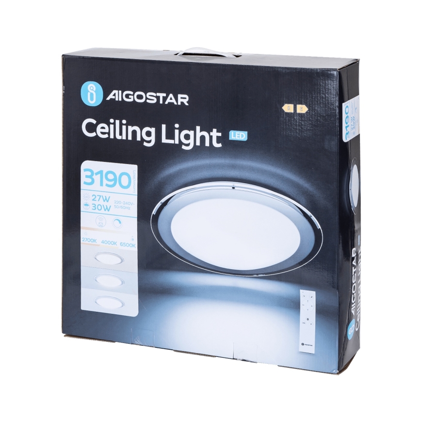 Aigostar - LED stmievateľné stropné svietidlo 30 W / 230 V, 2700–6500 K, priemer 42,9 cm, chróm + diaľkové ovládanie