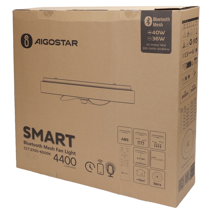 Aigostar - LED Stmievateľné stropné svietidlo s ventilátorom MESH LED/40W/230V 2700-6500K čierna + diaľkové ovládanie