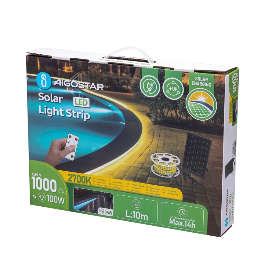 Aigostar - LED Stmievateľný solárny pásik LED/10W/3,2V 10 m 2700K IP65 + diaľkové ovládanie