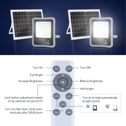 Aigostar - LED Stmievateľný solárny reflektor LED/100W/3,2V IP65 10000 mAh + DO