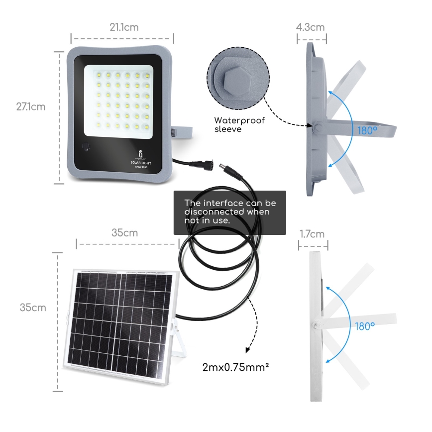 Aigostar - LED Stmievateľný solárny reflektor LED/100W/3,2V IP65 10000 mAh + DO