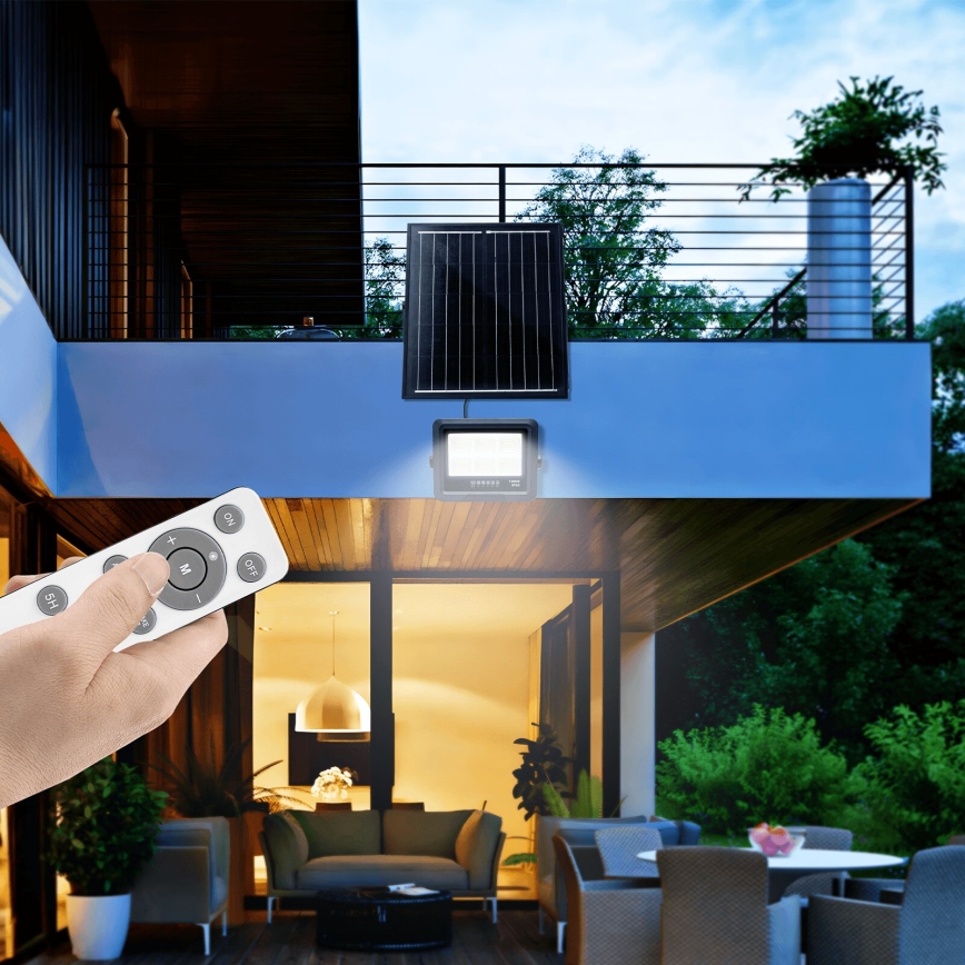 Aigostar - LED Stmievateľný solárny reflektor LED/100W/3,4V IP65 + diaľkové ovládanie