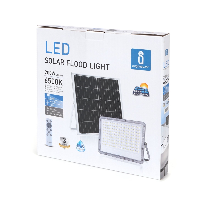 Aigostar - LED Stmievateľný solárny reflektor LED/200W/3,4V 20000 mAh IP65 + diaľkové ovládanie