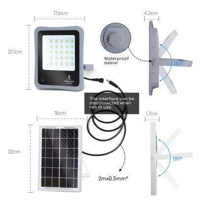 Aigostar - LED Stmievateľný solárny reflektor LED/30W/3,2V 20000 mAh IP67 + DO