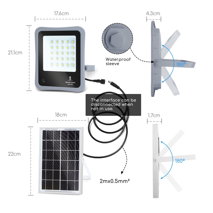 Aigostar - LED Stmievateľný solárny reflektor LED/30W/3,2V 20000 mAh IP67 + DO