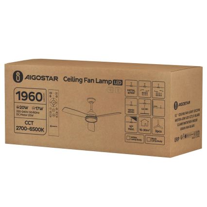 Aigostar - LED Stmievateľný stropný ventilátor LED/20W/230V 2700-6500K 132cm hnedá + diaľkové ovládanie