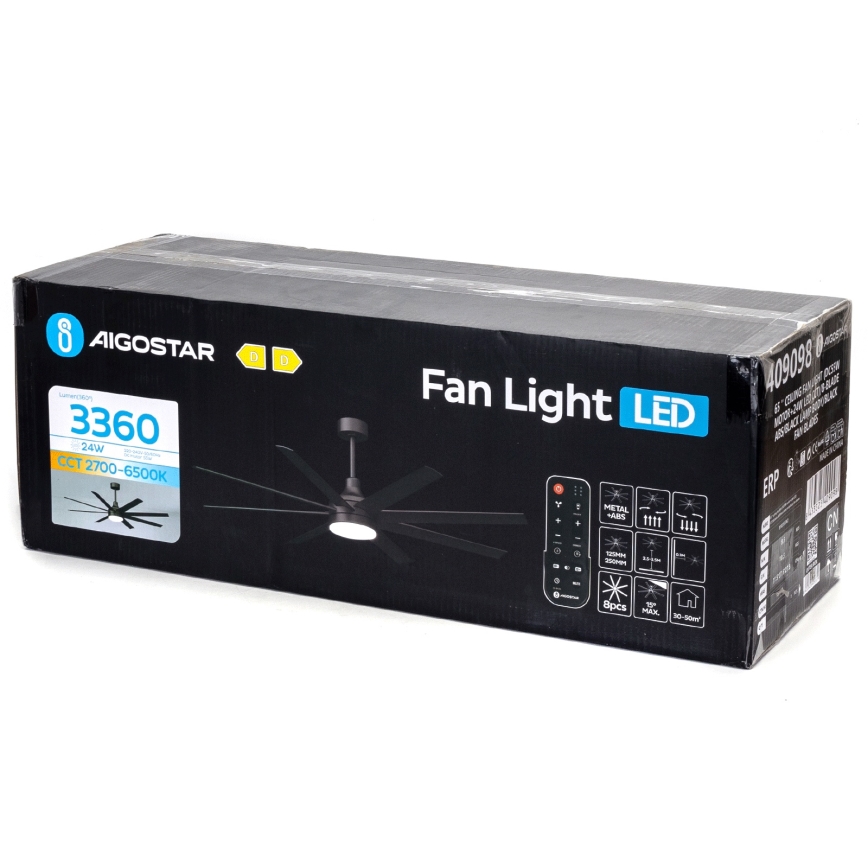 Aigostar - LED Stmievateľný stropný ventilátor LED/24W/230V 2700-6500K 165cm čierna + diaľkové ovládanie