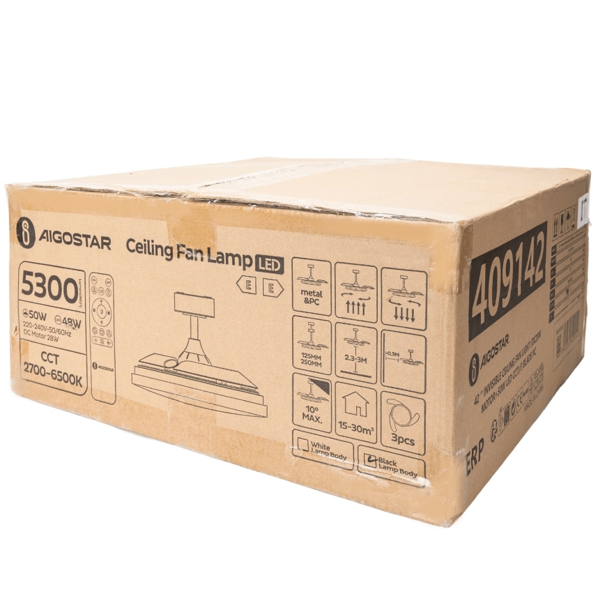 Aigostar - LED Stmievateľný stropný ventilátor LED/50W/230V 2700-6500K 106cm čierna + diaľkové ovládanie