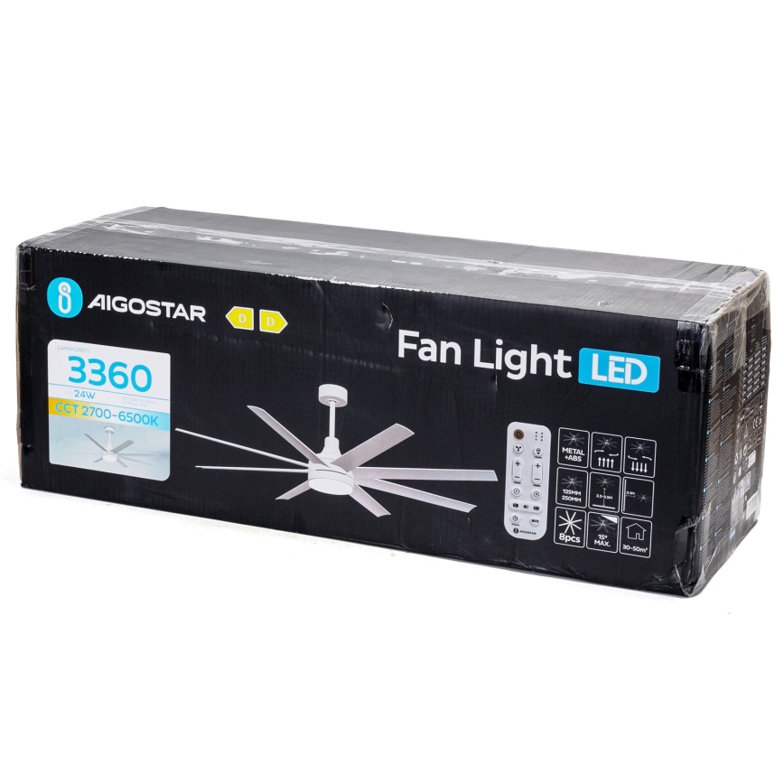 Aigostar - LED Stmievateľný stropný ventilátor LED/24W/230V 2700-6500K pr. 165 cm + diaľkové ovládanie biela