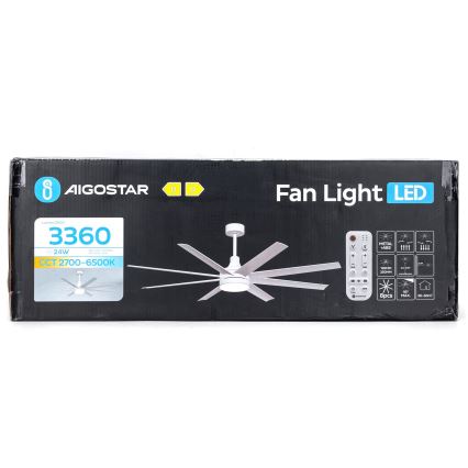 Aigostar - LED Stmievateľný stropný ventilátor LED/24W/230V 2700-6500K pr. 165 cm + diaľkové ovládanie biela