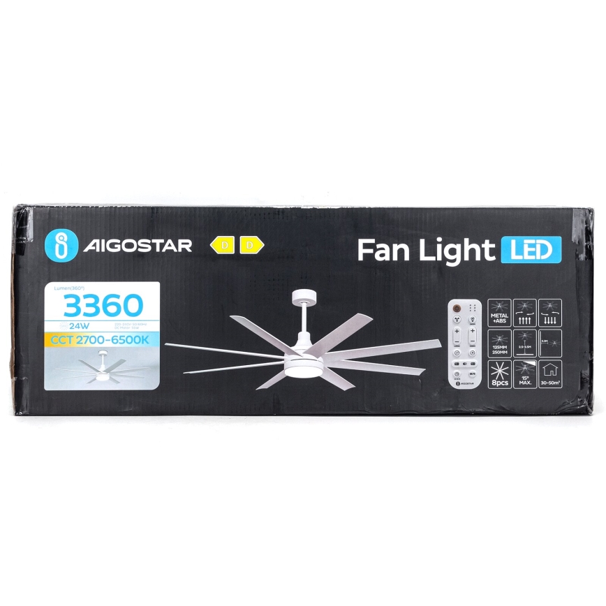 Aigostar - LED Stmievateľný stropný ventilátor LED/24W/230V 2700-6500K pr. 165 cm + diaľkové ovládanie biela