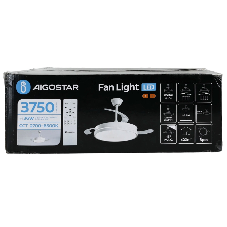 Aigostar - LED Stmievateľný stropný ventilátor LED/36W/230V 2700-6500K pr. 107 cm + diaľkové ovládanie biela