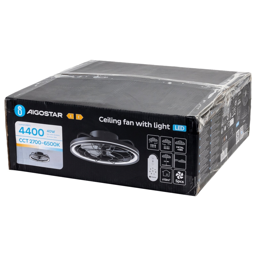 Aigostar - LED Stmievateľný stropný ventilátor LED/40W/230V 2700-6500K pr. 48 cm + diaľkové ovládanie čierna