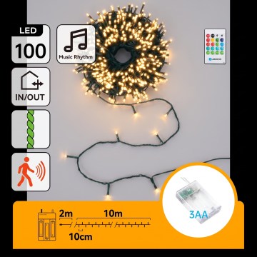 Aigostar - LED stmievateľný vonkajší vianočný reťaz so senzorom pohybu 100xLED/3xAA 12m teplá biela + diaľkové ovládanie