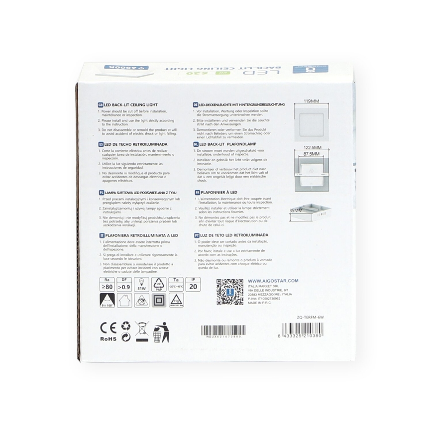 Aigostar - LED Stropné prisadené svietidlo LED/6W/230V 12,2x12,2 cm 6500K biela