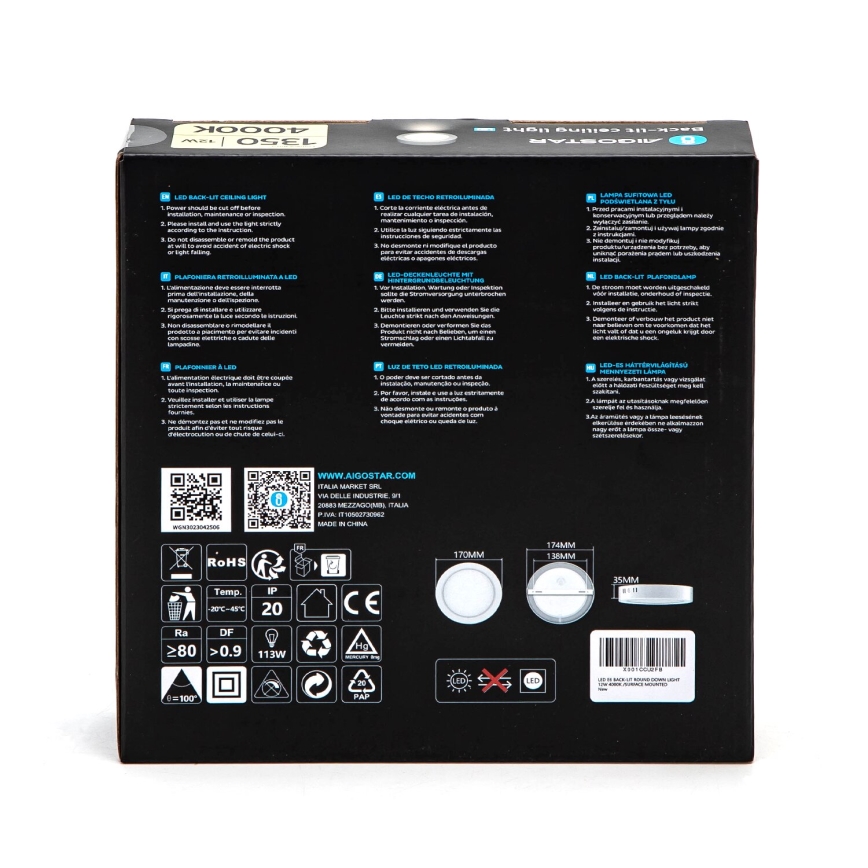 Aigostar - LED Stropné svietidlo LED/12W/230V pr. 17,4 cm 4000K biela