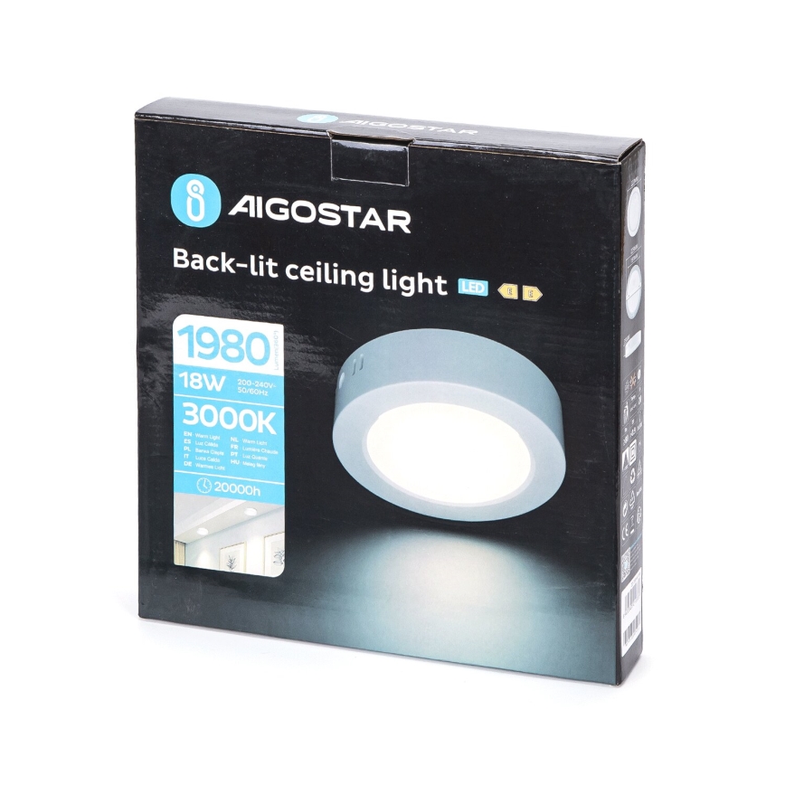 Aigostar - LED Stropné svietidlo LED/18W/230V pr. 22,6 cm 3000K biela